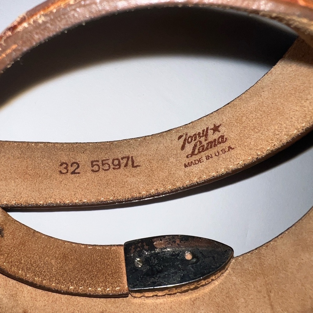 Tony Lama Size 32 5597L 1" Mens Ostrich Print Belt Silver Toned Buckle Western - Picture 5 of 13
